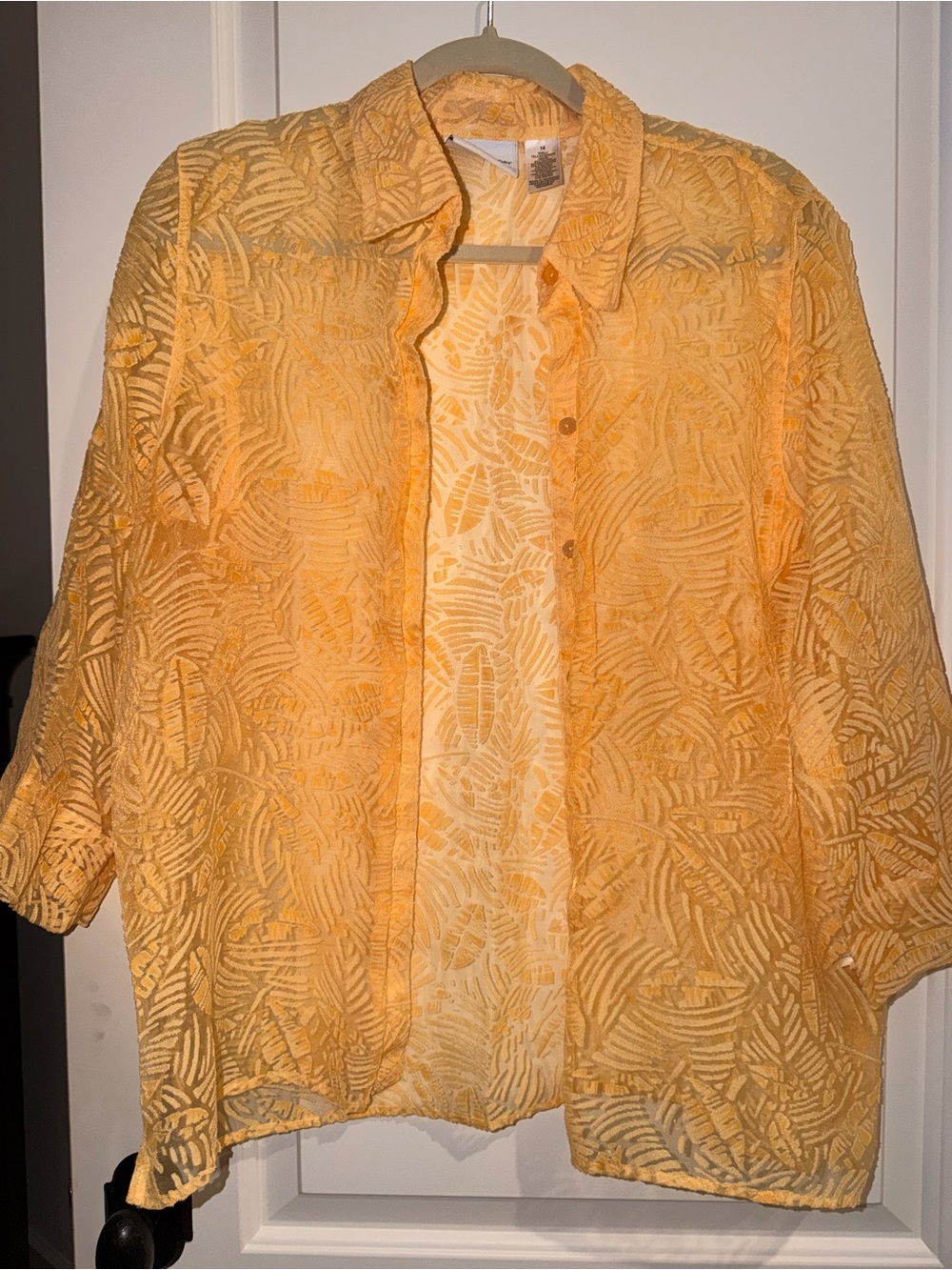 Alfred Dunner Yellow Sheer Textured Button-Down Shirt